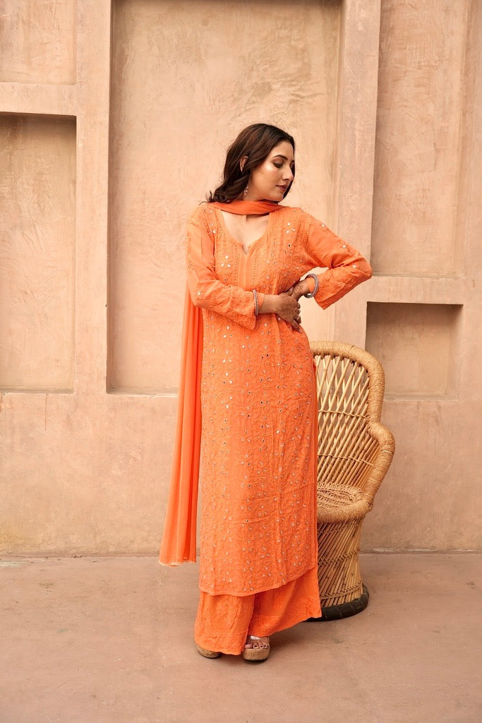Light Peach Cotton Chikankari Straight Kurti - TheChikanLabel | Lucknow  Chikankari Kurtis & Suits